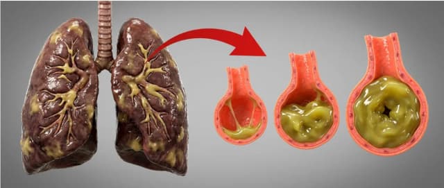 Illustration : voies respiratoires encombrées de mucus